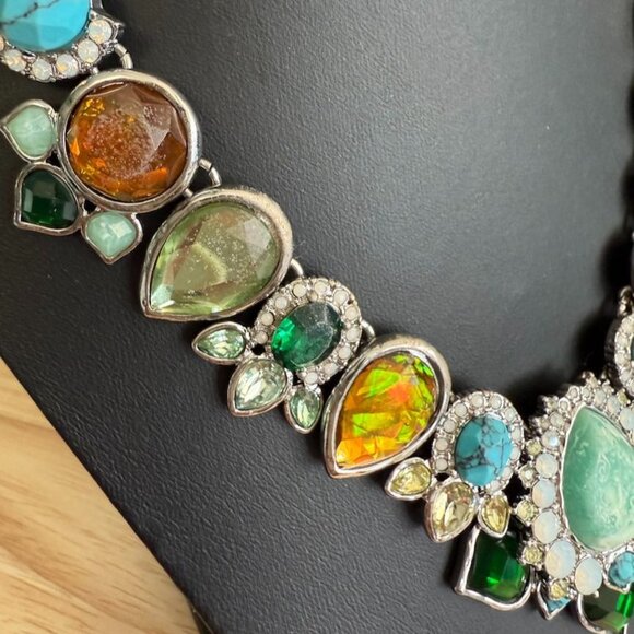 Necklace Chloe & Isabella Peacock Plumes Fashion Multi Faux Turquoise + Crystal - Picture 4 of 10